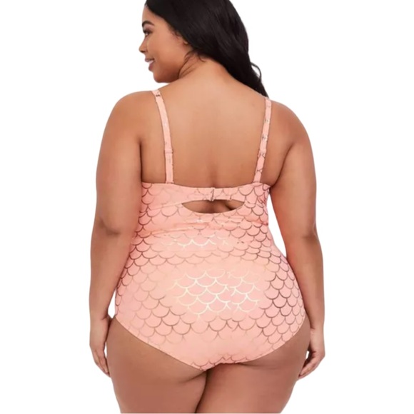 Torrid Coral Mermaid One-Piece Swimsuit w/ Gold Foil | Size 5X (28) Excellent UC - Picture 6 of 9